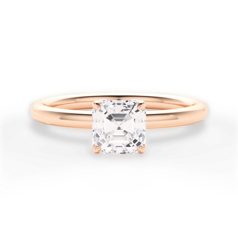 Audrey Asscher Cut Lab Grown Diamond 18Kt Rose Gold Engagement Ring
