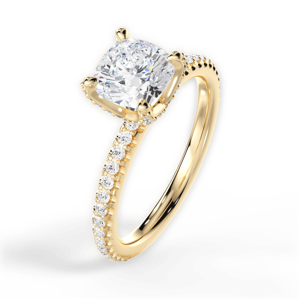 Cora Cushion Cut Lab Grown Diamond 18Kt Yellow Gold Engagement Ring - View 3