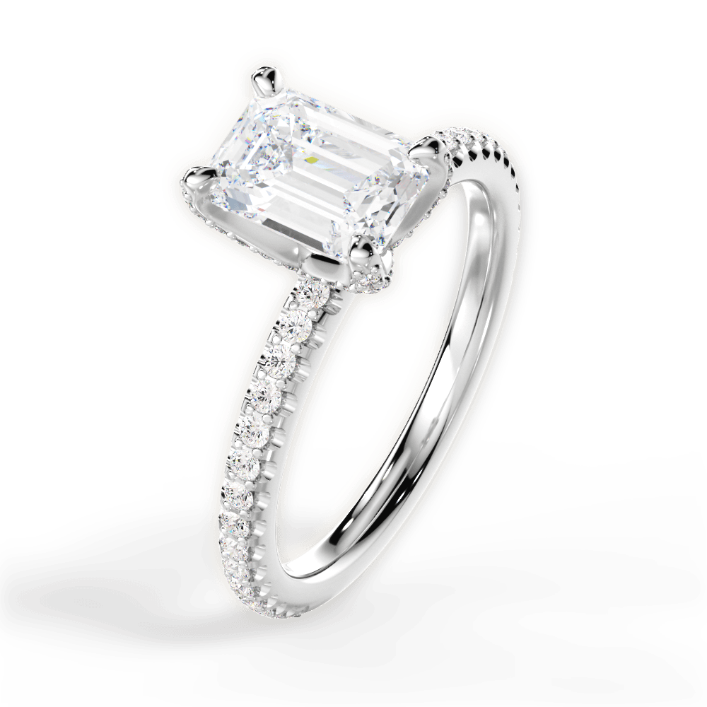 Cora Emerald Cut Lab Grown Diamond Platinum Engagement Ring - View 2