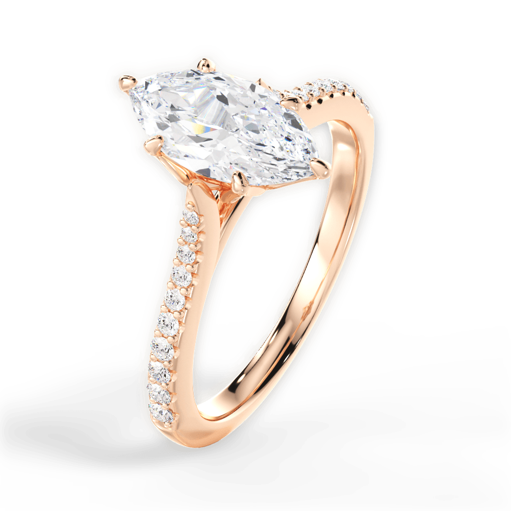 Danielle Marquise Cut Lab Grown Diamond 18Kt Rose Gold Engagement Ring - View 3