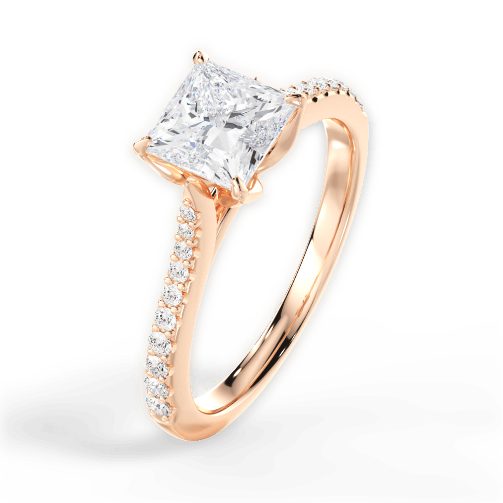 Danielle Princess Cut Lab Grown Diamond 18Kt Rose Gold Engagement Ring - View 3