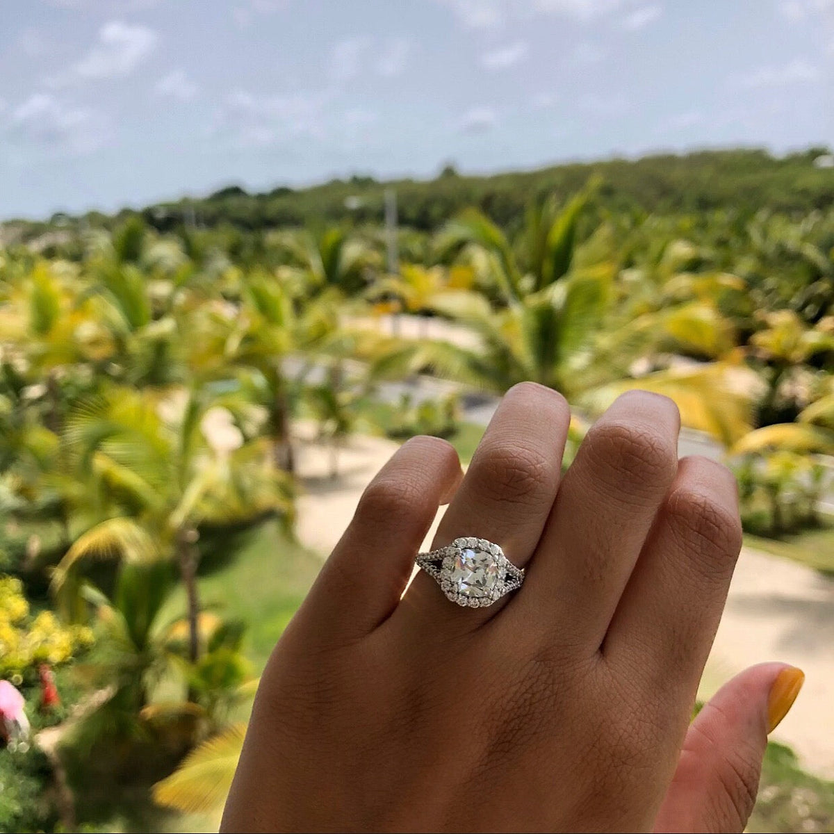 Kelly Cushion Cut Lab Grown Diamond Platinum Engagement Ring - View 6