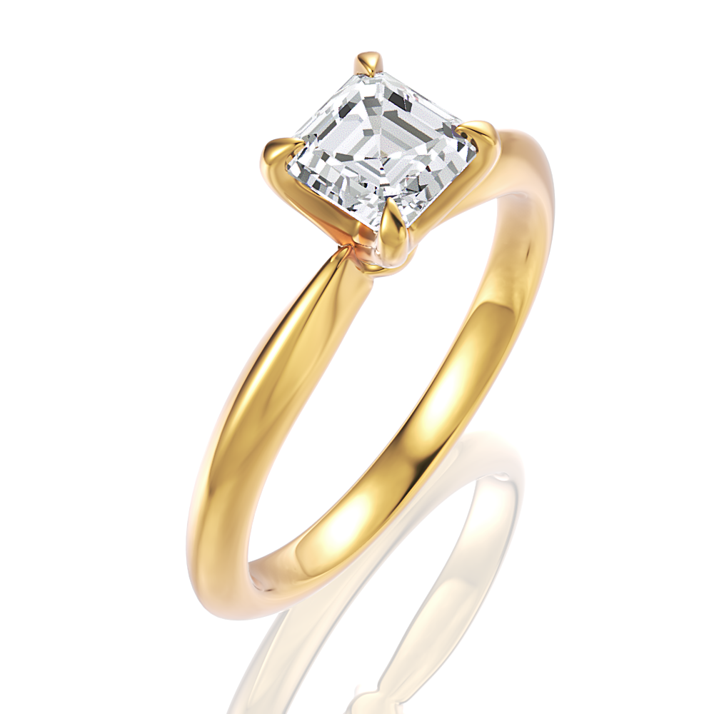 Beatrice Asscher Cut Lab Grown Diamond 18Kt Yellow Gold Engagement Ring - View 2