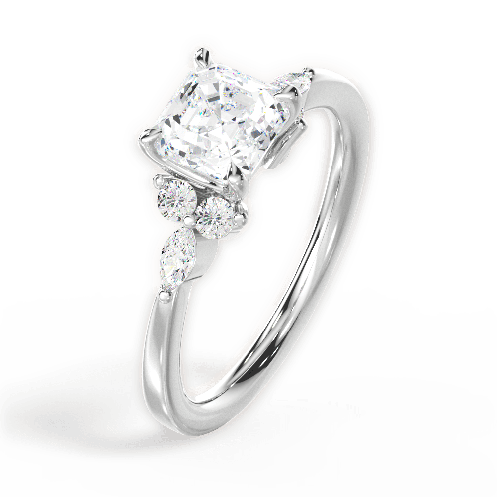 Cynthia Asscher Cut Lab Grown Diamond 18Kt White Gold Engagement Ring - View 3