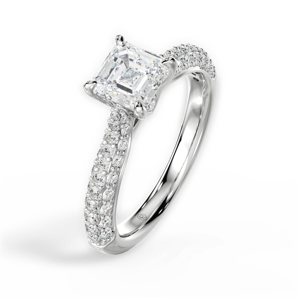 Kira Asscher Cut Lab Grown Diamond 18Kt White Gold Engagement Ring - View 2