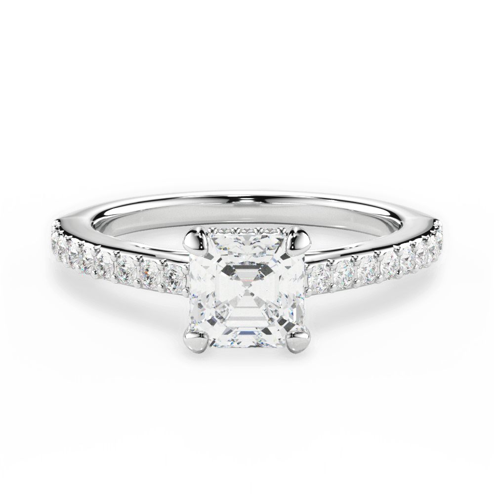 Joan Asscher Cut Lab Grown Diamond 14Kt White Gold Engagement Ring