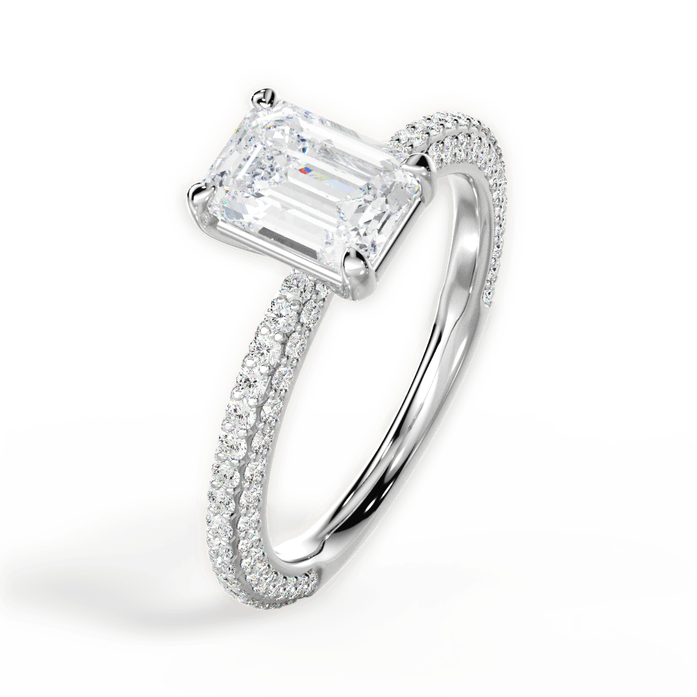 Kristen Emerald Cut Lab Grown Diamond 18Kt White Gold Engagement Ring - View 3