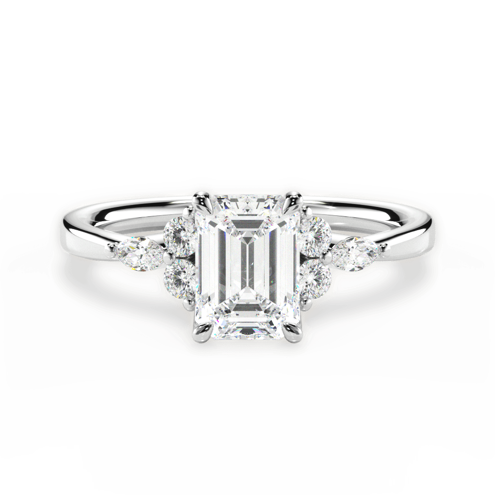 Cynthia Emerald Cut Lab Grown Diamond 18Kt White Gold Engagement Ring