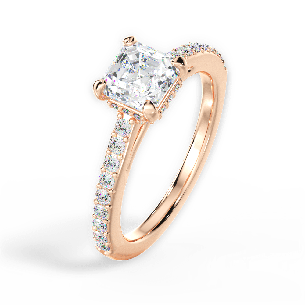 Joan Asscher Cut Lab Grown Diamond 18Kt Rose Gold Engagement Ring - View 2