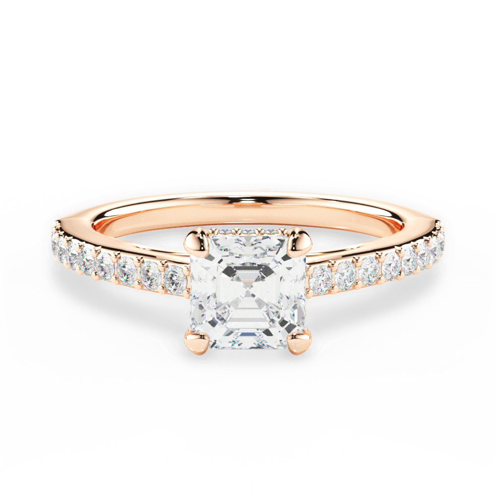 Joan Asscher Cut Lab Grown Diamond 18Kt Rose Gold Engagement Ring