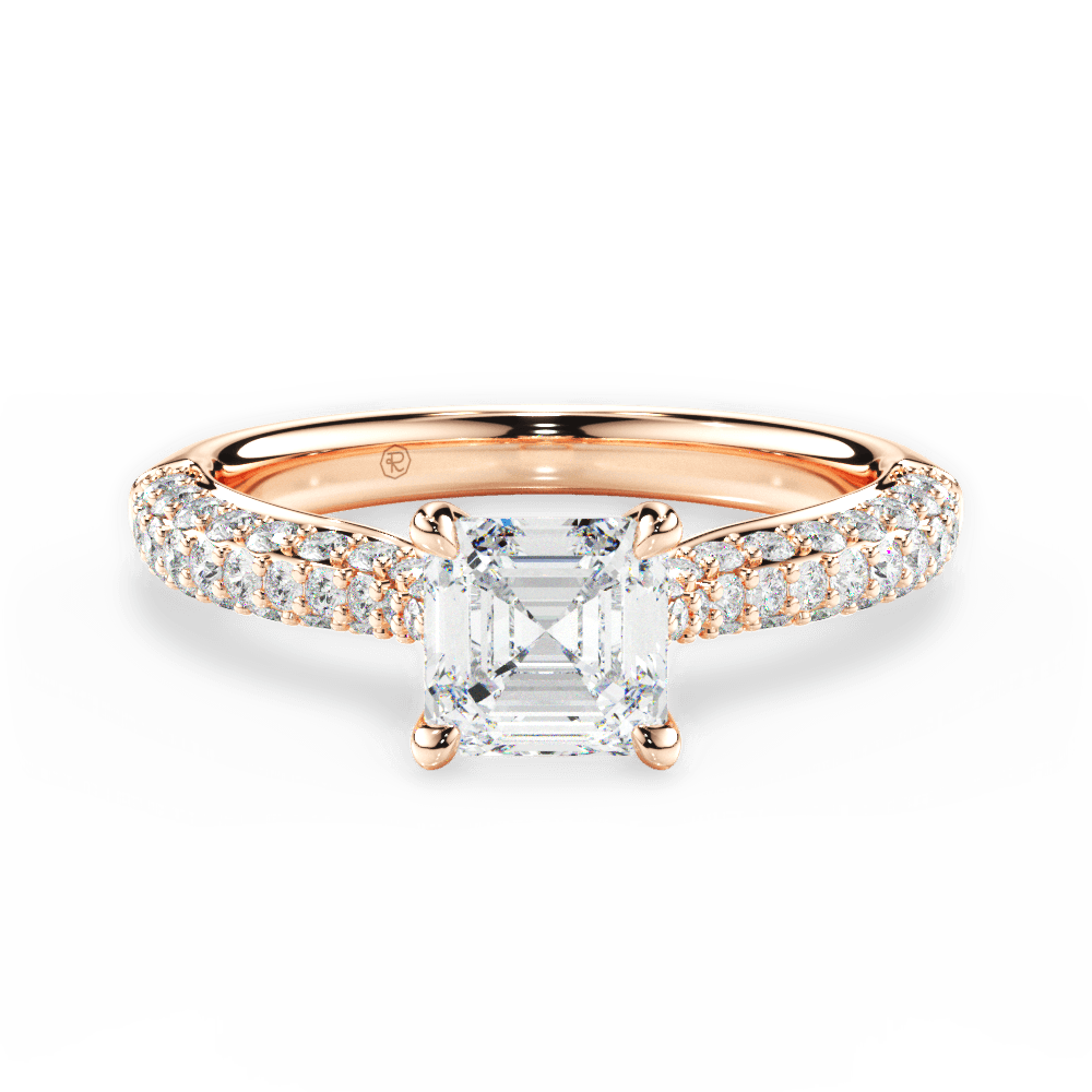 Kira Asscher Cut Lab Grown Diamond 18Kt Rose Gold Engagement Ring