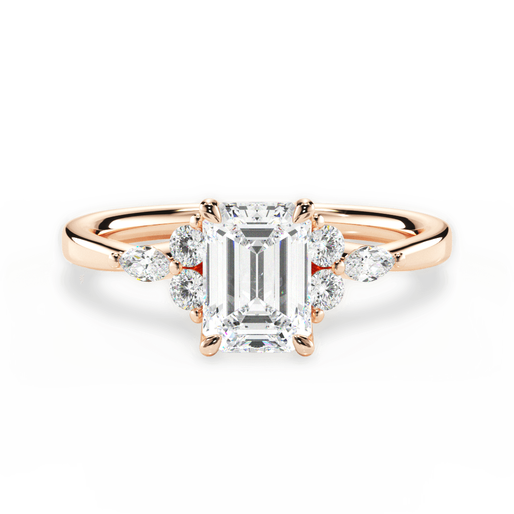 Cynthia Emerald Cut Lab Grown Diamond 18Kt Rose Gold Engagement Ring