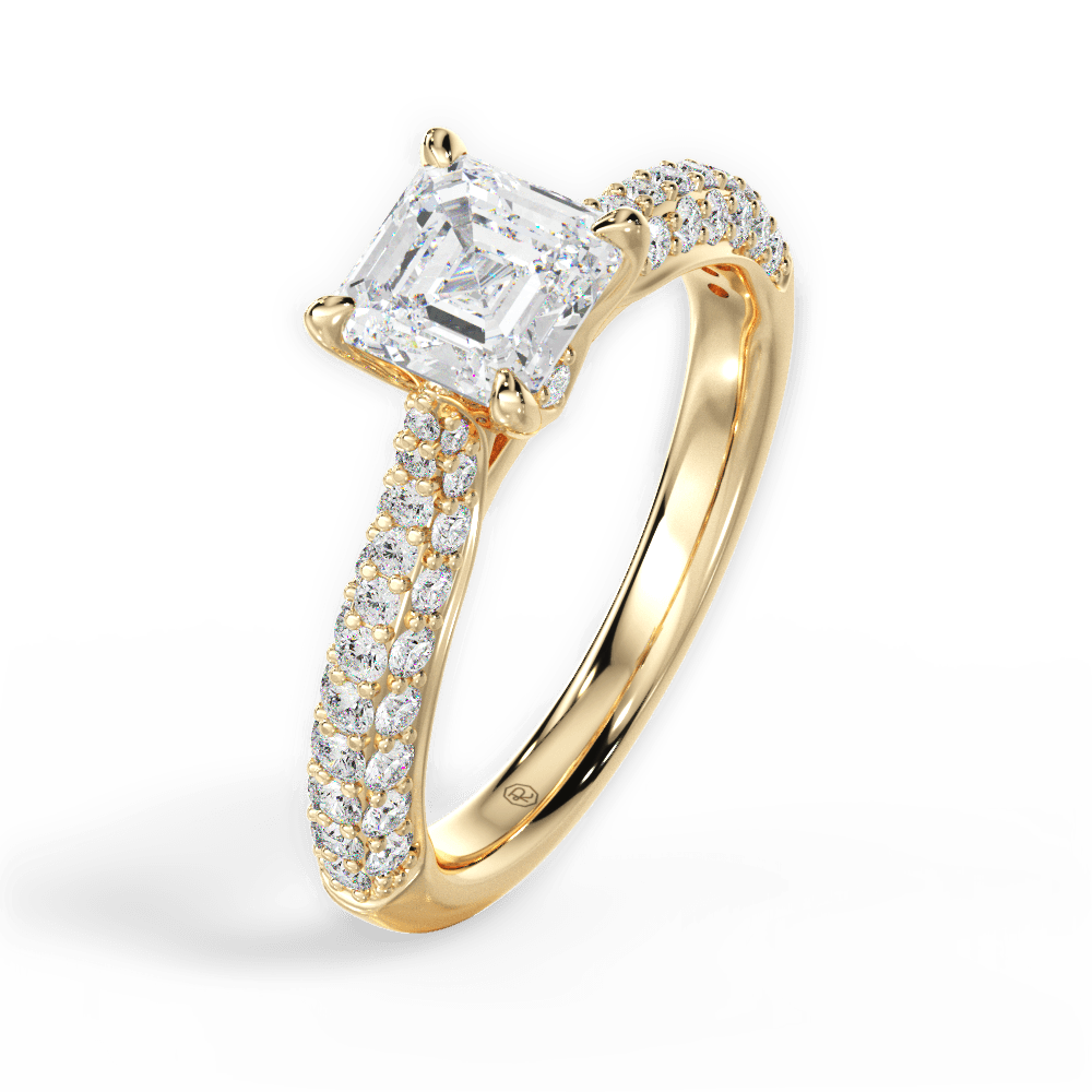 Kira Asscher Cut Lab Grown Diamond 18Kt Yellow Gold Engagement Ring - View 3