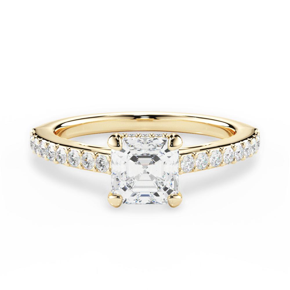Joan Asscher Cut Lab Grown Diamond 18Kt Yellow Gold Engagement Ring