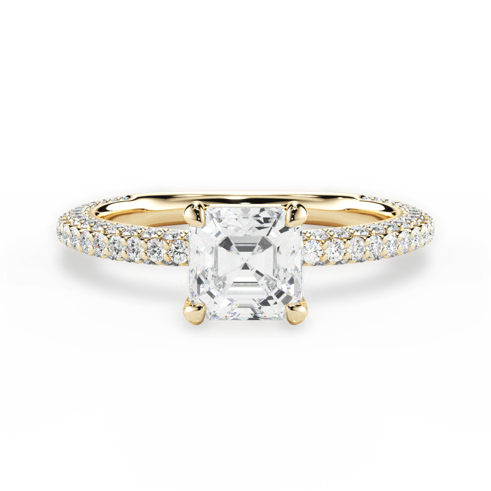 Kristen Asscher Cut Lab Grown Diamond 18Kt Yellow Gold Engagement Ring
