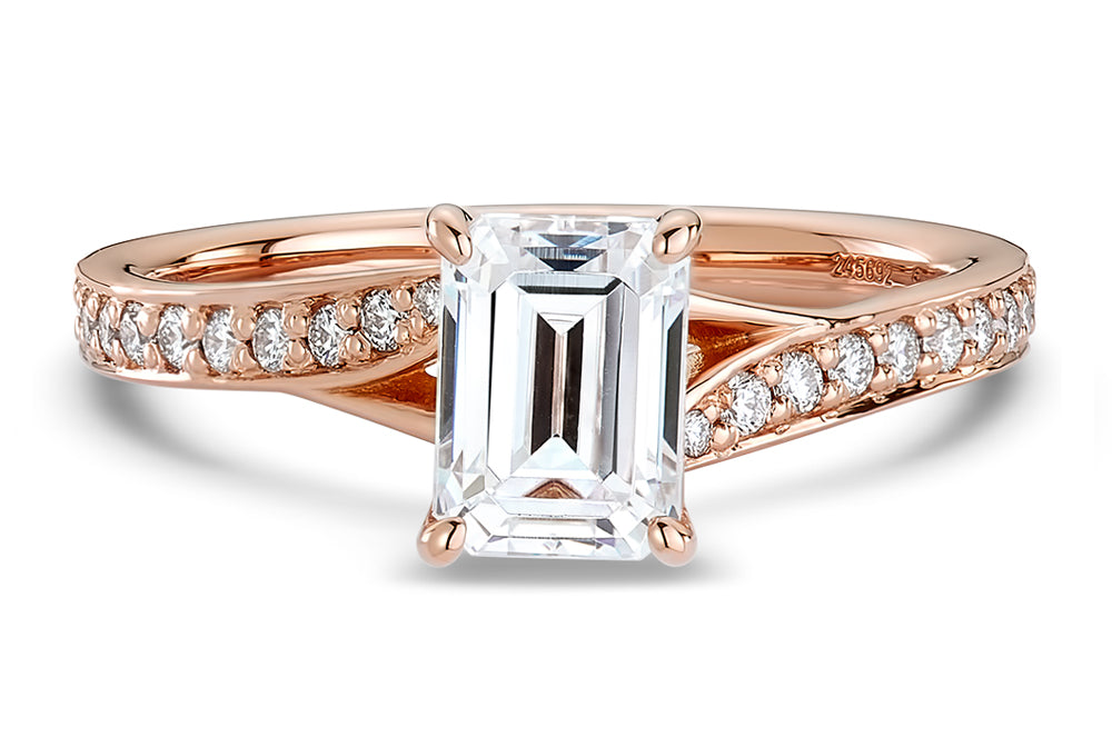 Elise Emerald Cut Lab Grown Diamond 18Kt Rose Gold Engagement Ring - View 3