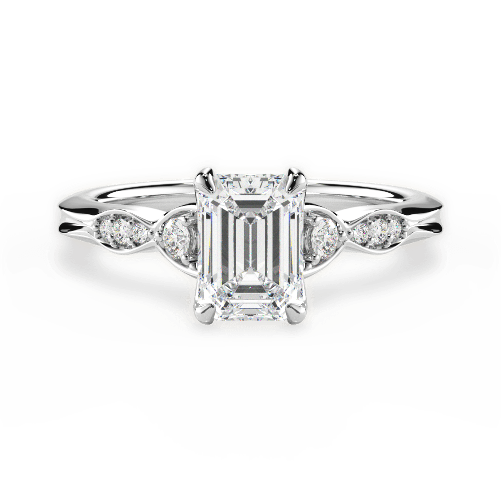Cassie Emerald Cut Lab Grown Diamond 14Kt White Gold Engagement Ring