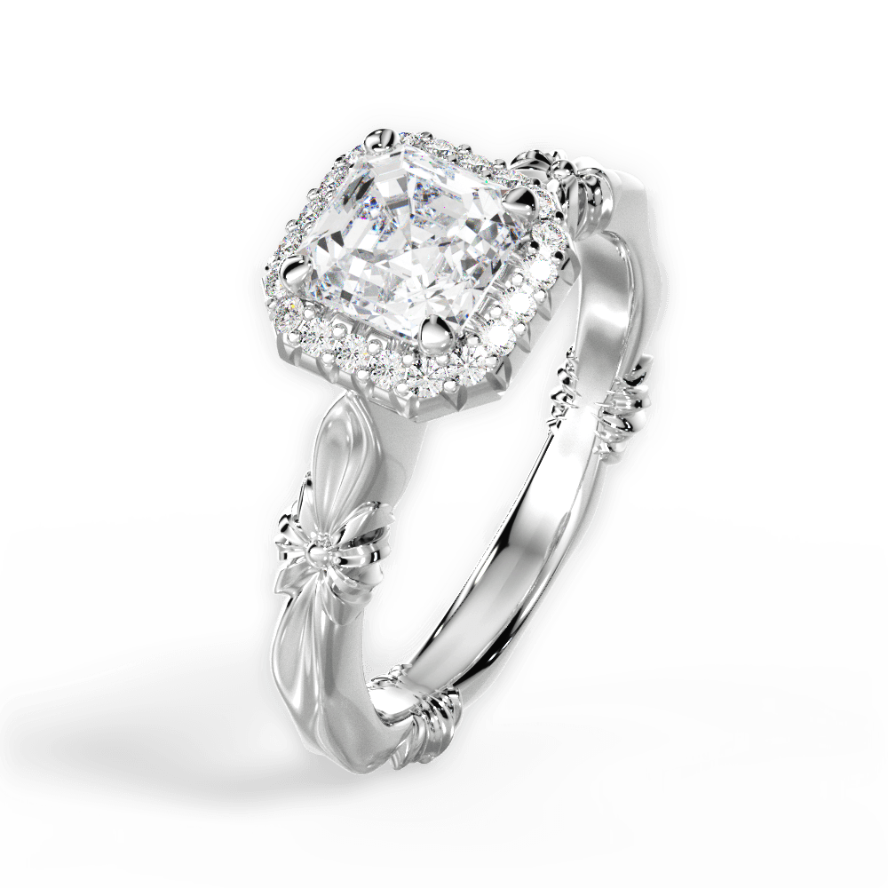 Erica Asscher Cut Lab Grown Diamond 18Kt White Gold Engagement Ring - View 2