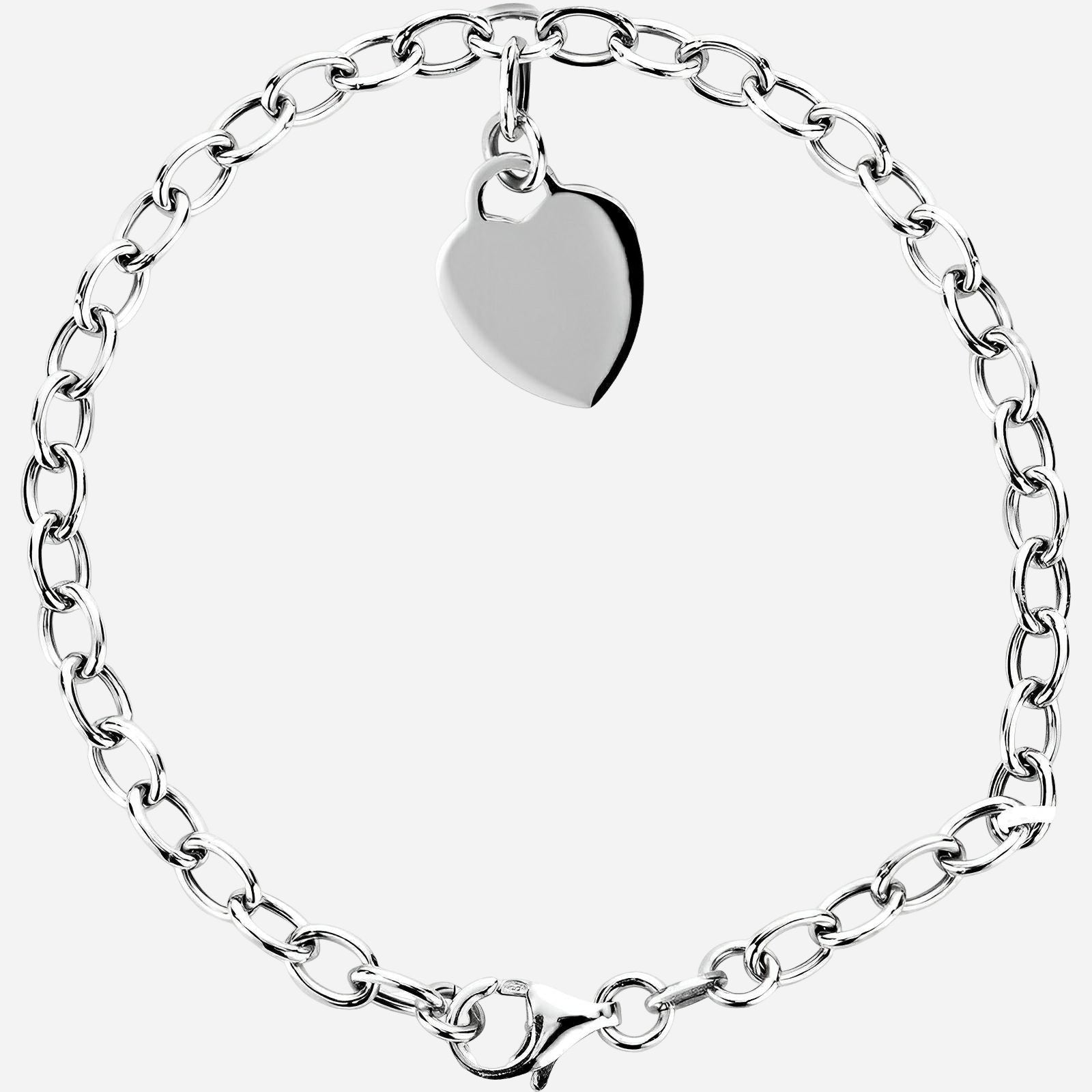 Sterling Silver Heart Charm 7.5" Bracelet