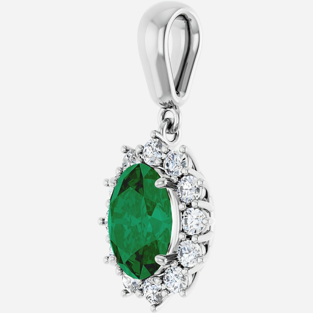 14K White Lab-Grown Emerald & 1/3 CTW Natural Diamond Pendant