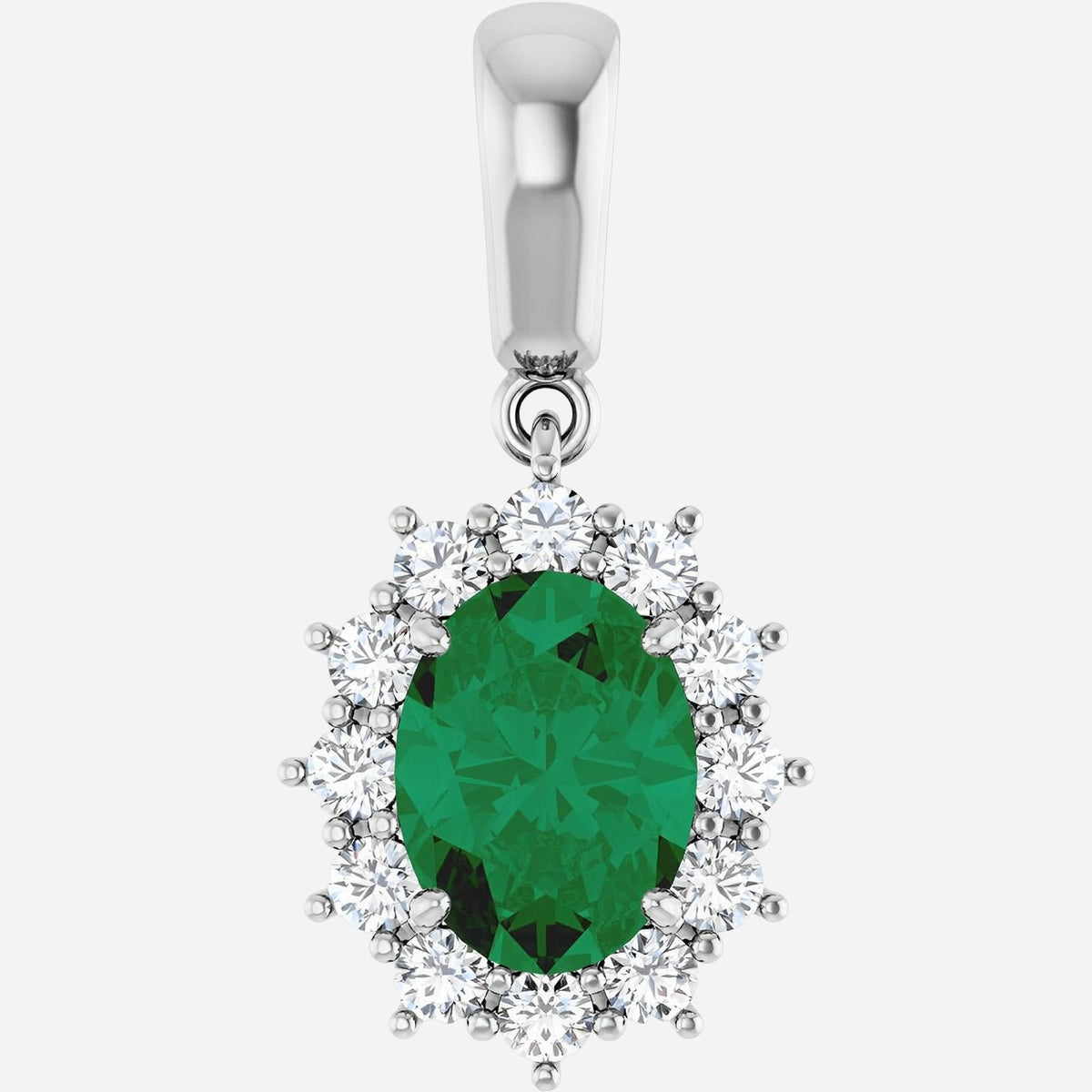 14K White Lab-Grown Emerald & 1/3 CTW Natural Diamond Pendant