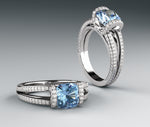 Color gem ring, white gold with blue topaz & diamonds