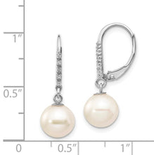 Load image into Gallery viewer, 14k White Gold 8-9mm Round FWC Pearl.05ct Diamond Leverback Earrings