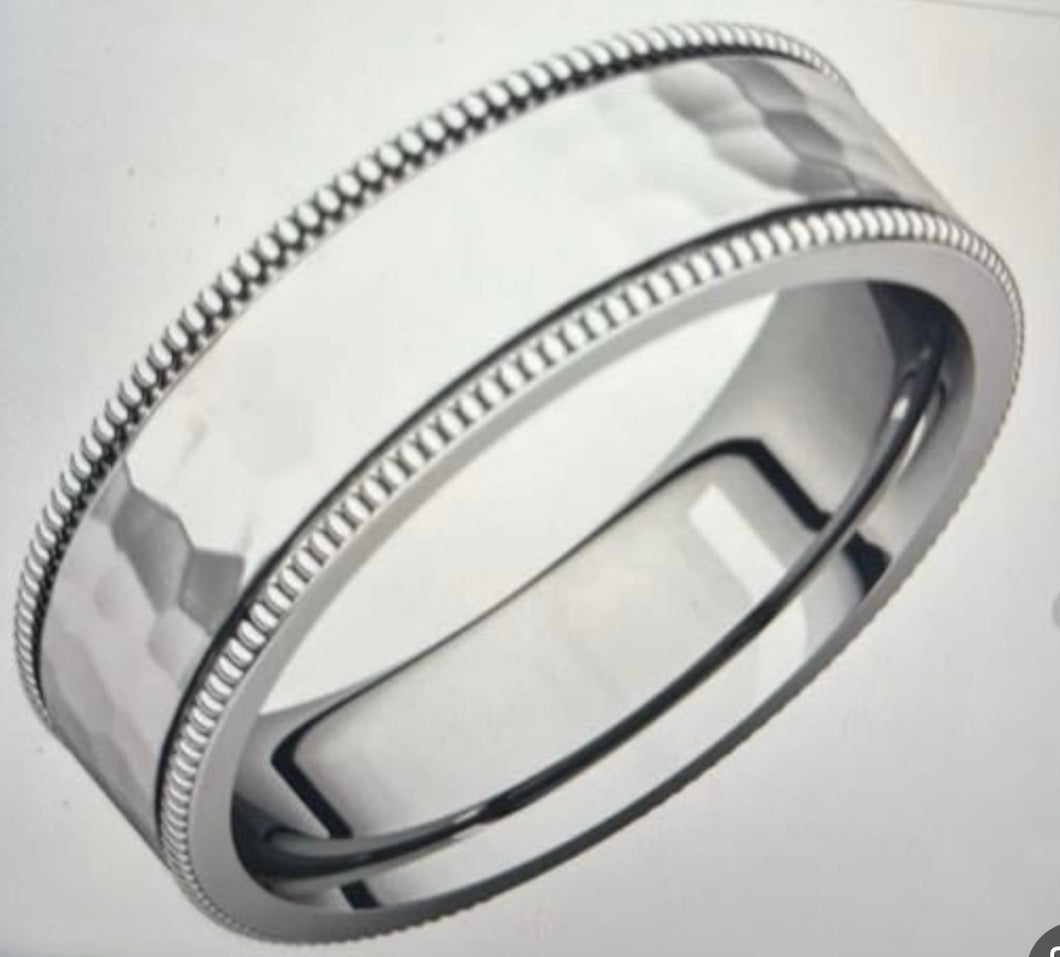 14kt White gold 6mm band with hammer finish, size 15 1/2.