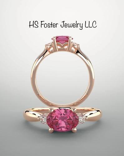 14kt rose gold lab grown ruby and diamond ring