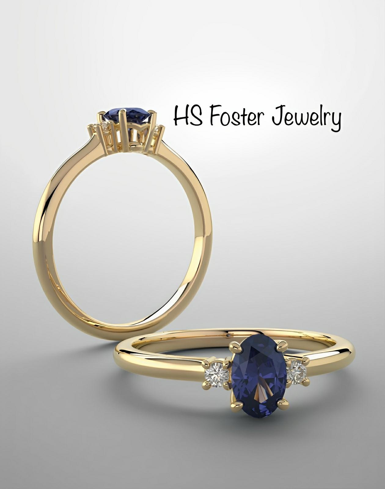 14kt Yellow gold lab grown blue sapphire and natural diamonds