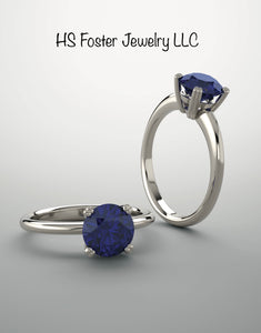 14kt White gold lab grown blue sapphire ring