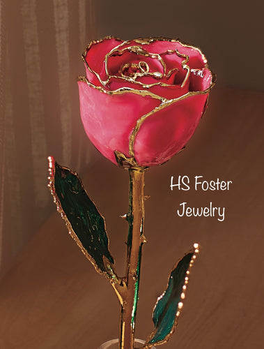 Real semi-opened rose petals dipped in lacquer and trimmed in 24kt gold.