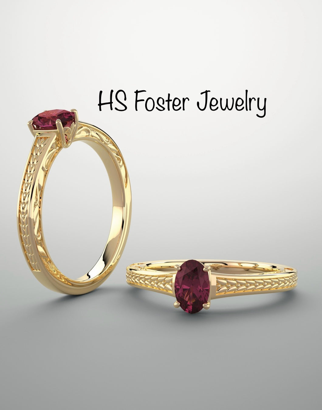 14kt Yellow gold lab grown ruby ring.