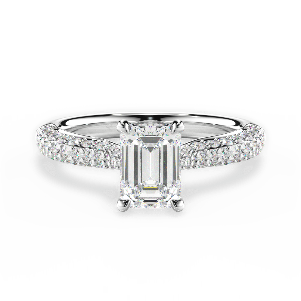 Kira Emerald Cut Lab Grown Diamond 14Kt White Gold Engagement Ring