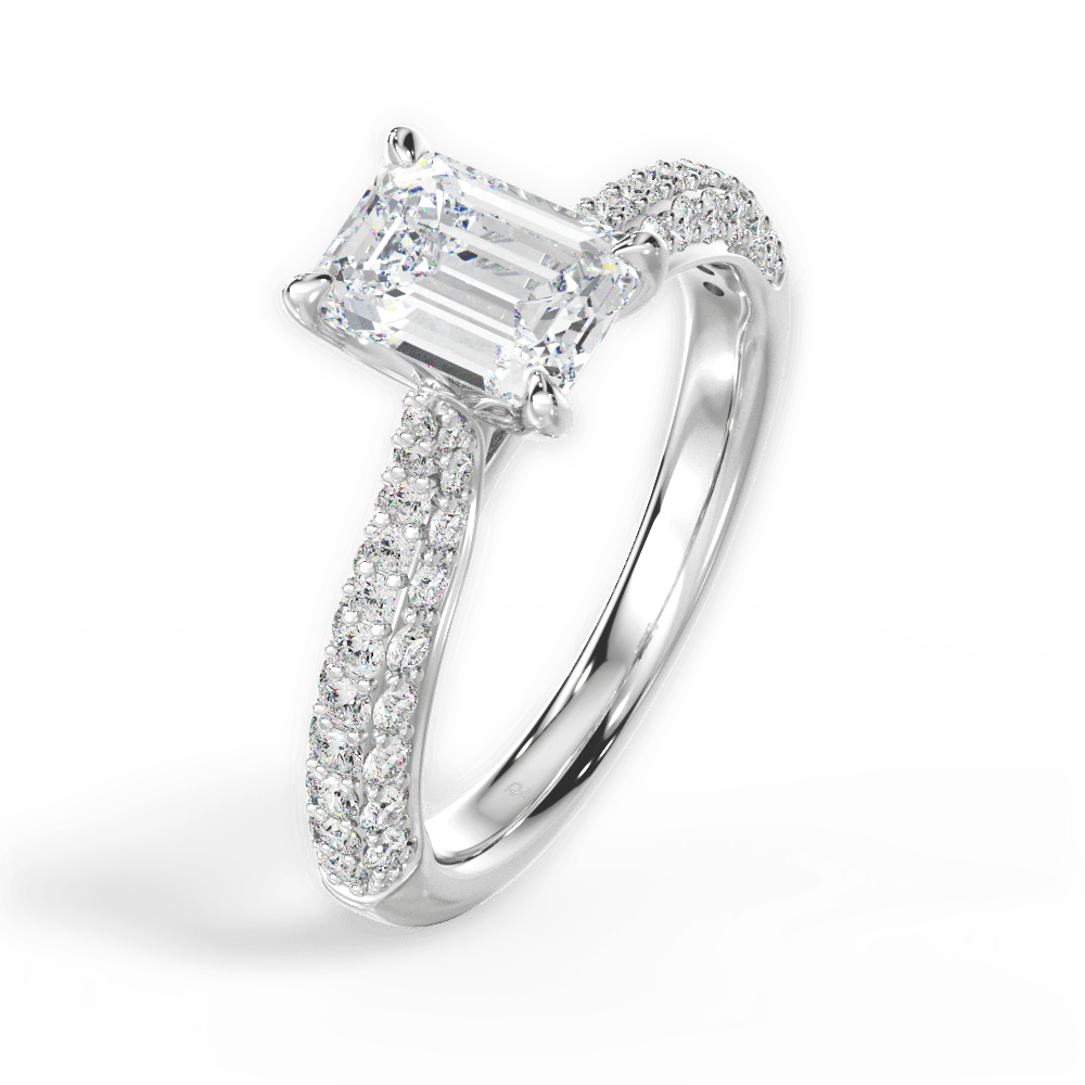 Kira Emerald Cut Lab Grown Diamond 14Kt White Gold Engagement Ring - View 2