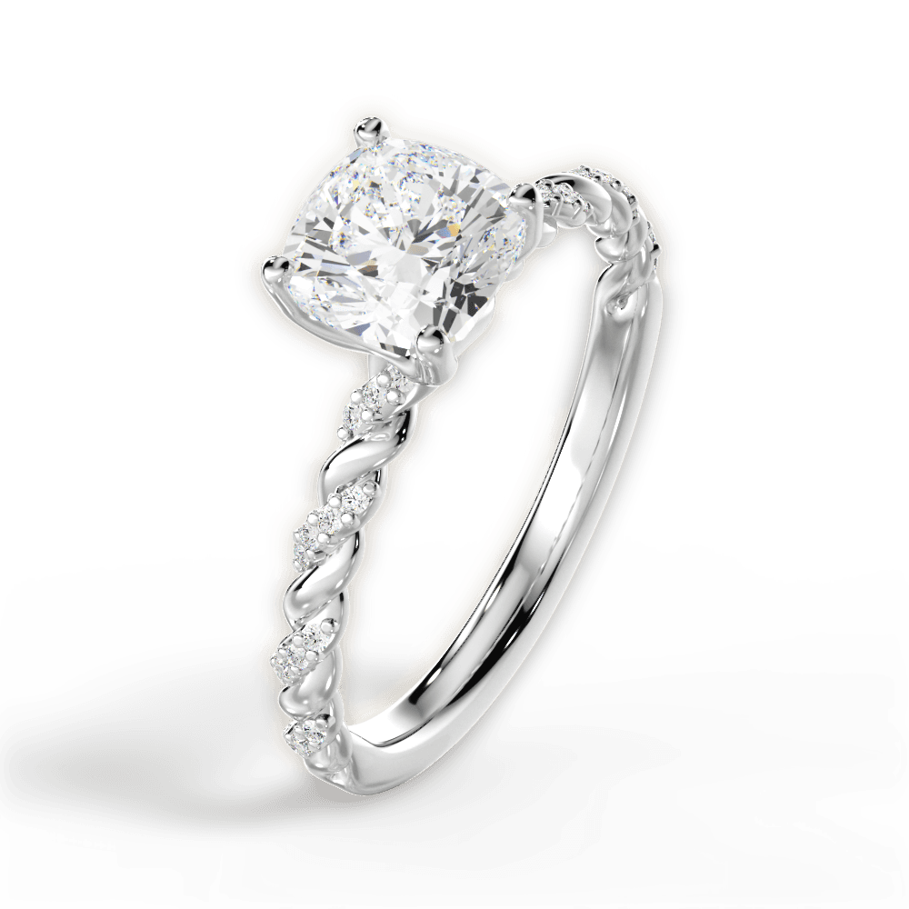 Cindy Cushion Cut Lab Grown Diamond 14Kt White Gold Engagement Ring - View 3