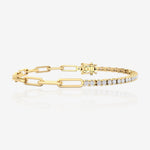 Half Lab Grown Diamond Half Paperclip Tennis Bracelet 14kt Yellow Gold