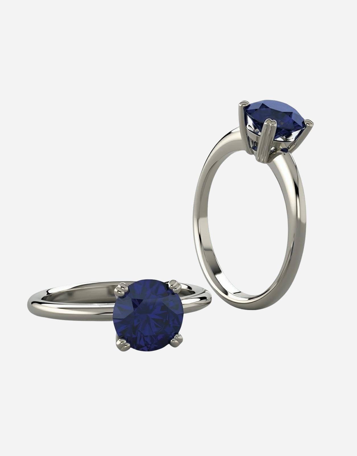 14kt White gold lab grown blue sapphire ring