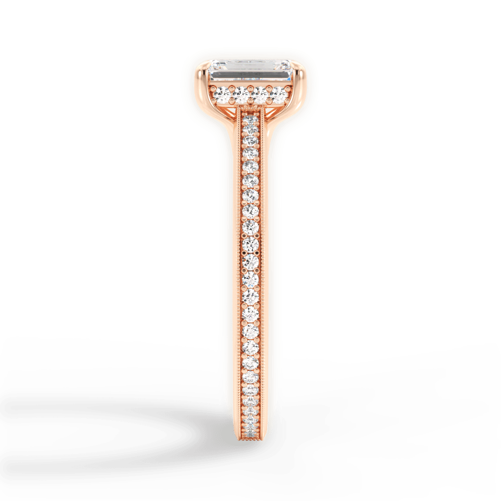 Janet Emerald Cut Lab Grown Diamond 18Kt Rose Gold Engagement Ring - View 3