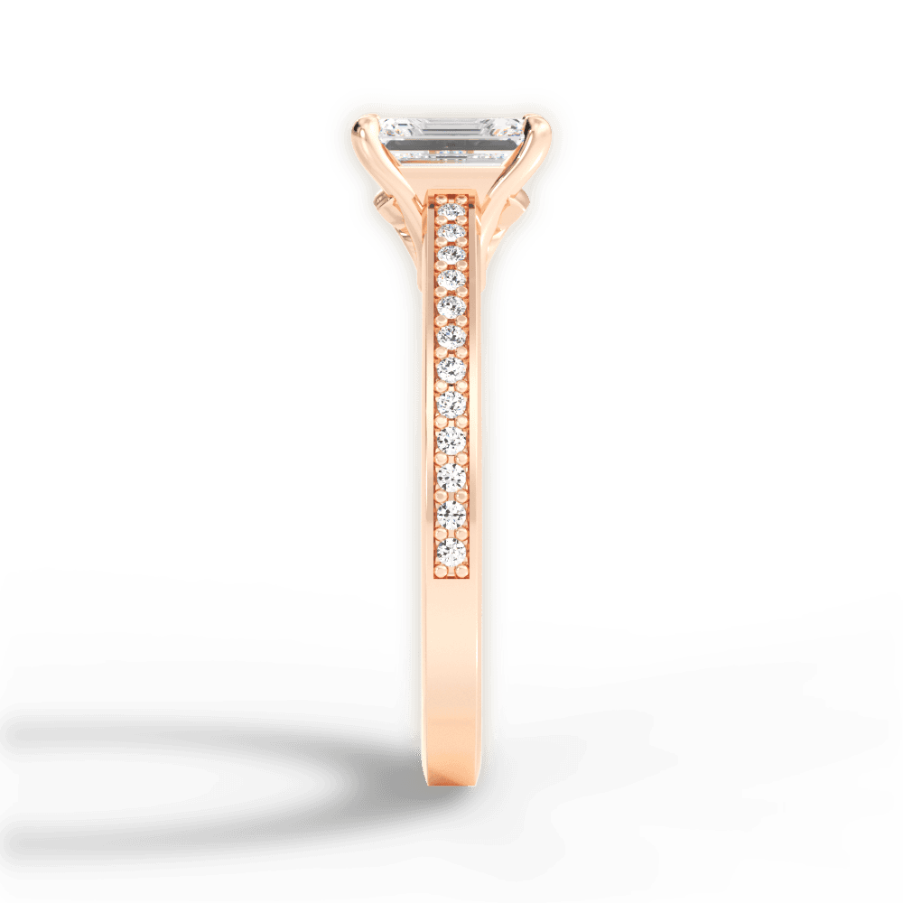 Donna Emerald Cut Lab Grown Diamond 18Kt Rose Gold Engagement Ring - View 3