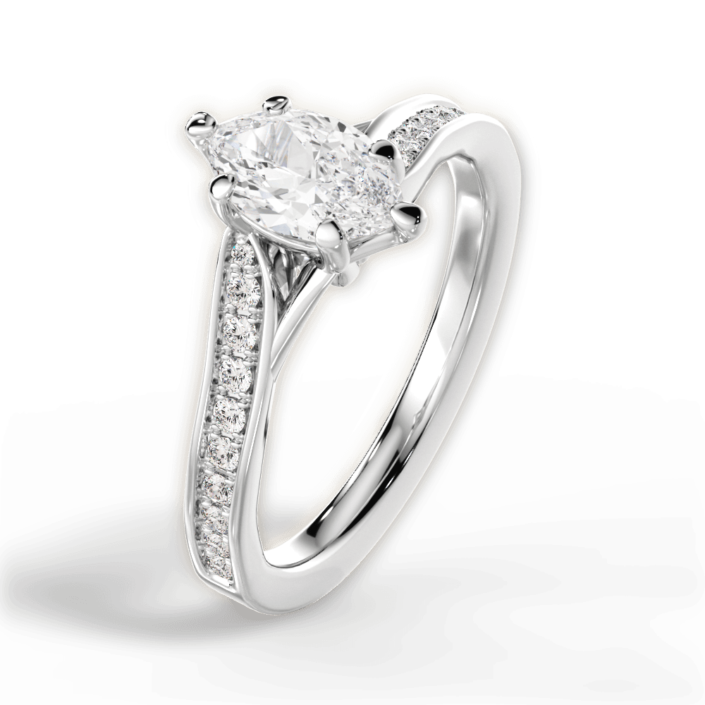 Elise Marquise Cut Lab Grown Diamond 14Kt White Gold Engagement Ring - View 2