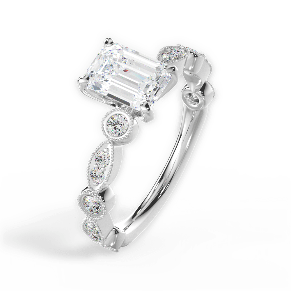 Edith Emerald Cut Lab Grown Diamond 18Kt White Gold Engagement Ring - View 3