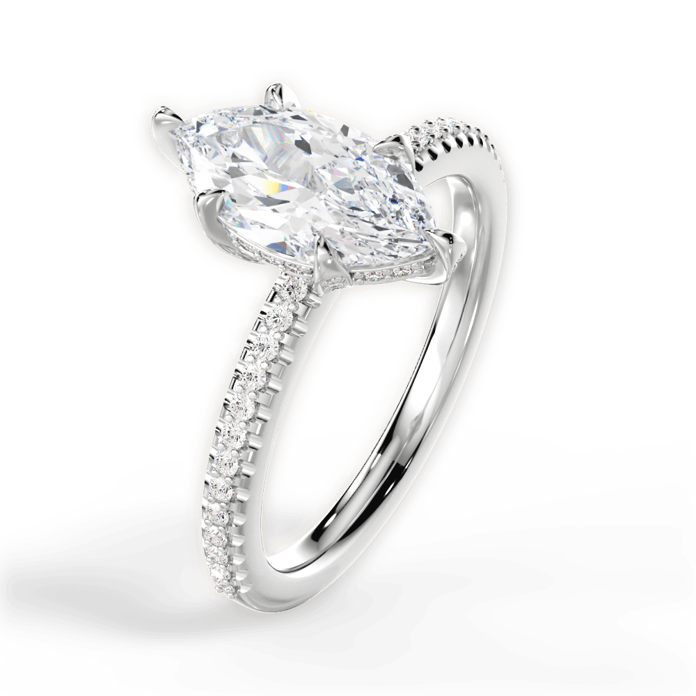 Helen Marquise Cut Lab Grown Diamond 18Kt White Gold Engagement Ring - View 4
