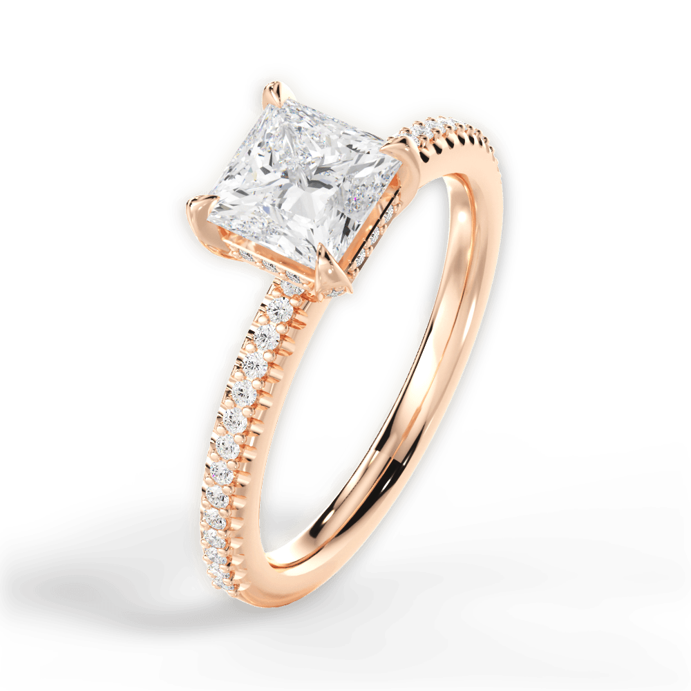 Helen Princess Cut Lab Grown Diamond 18Kt Rose Gold Engagement Ring - View 2