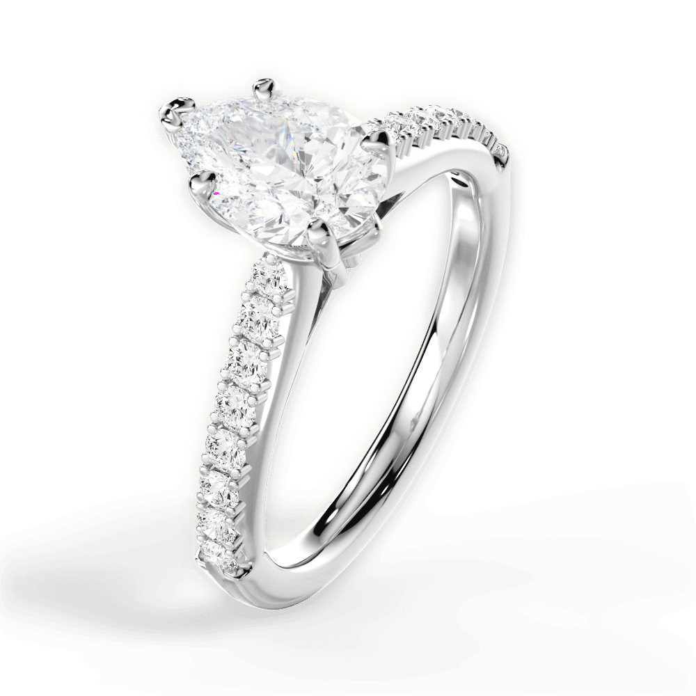 Elizabeth Pear Cut Lab Grown Diamond 14Kt White Gold Engagement Ring - View 2