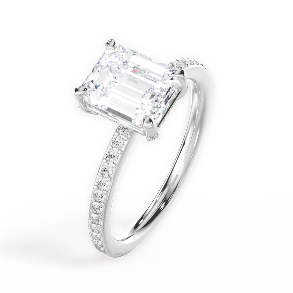 Janice Emerald Cut Lab Grown Diamond 18Kt White Gold Engagement Ring - View 2