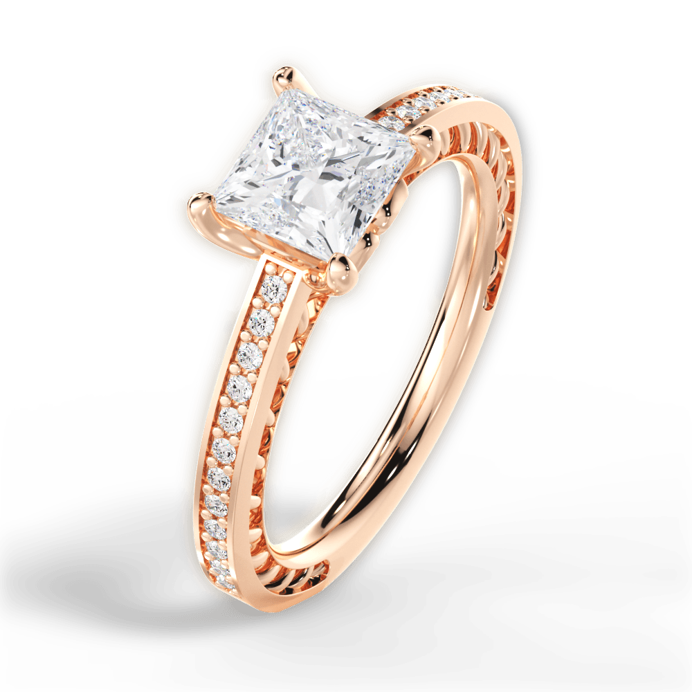 Donna Princess Cut Lab Grown Diamond 18Kt Rose Gold Engagement Ring - View 4