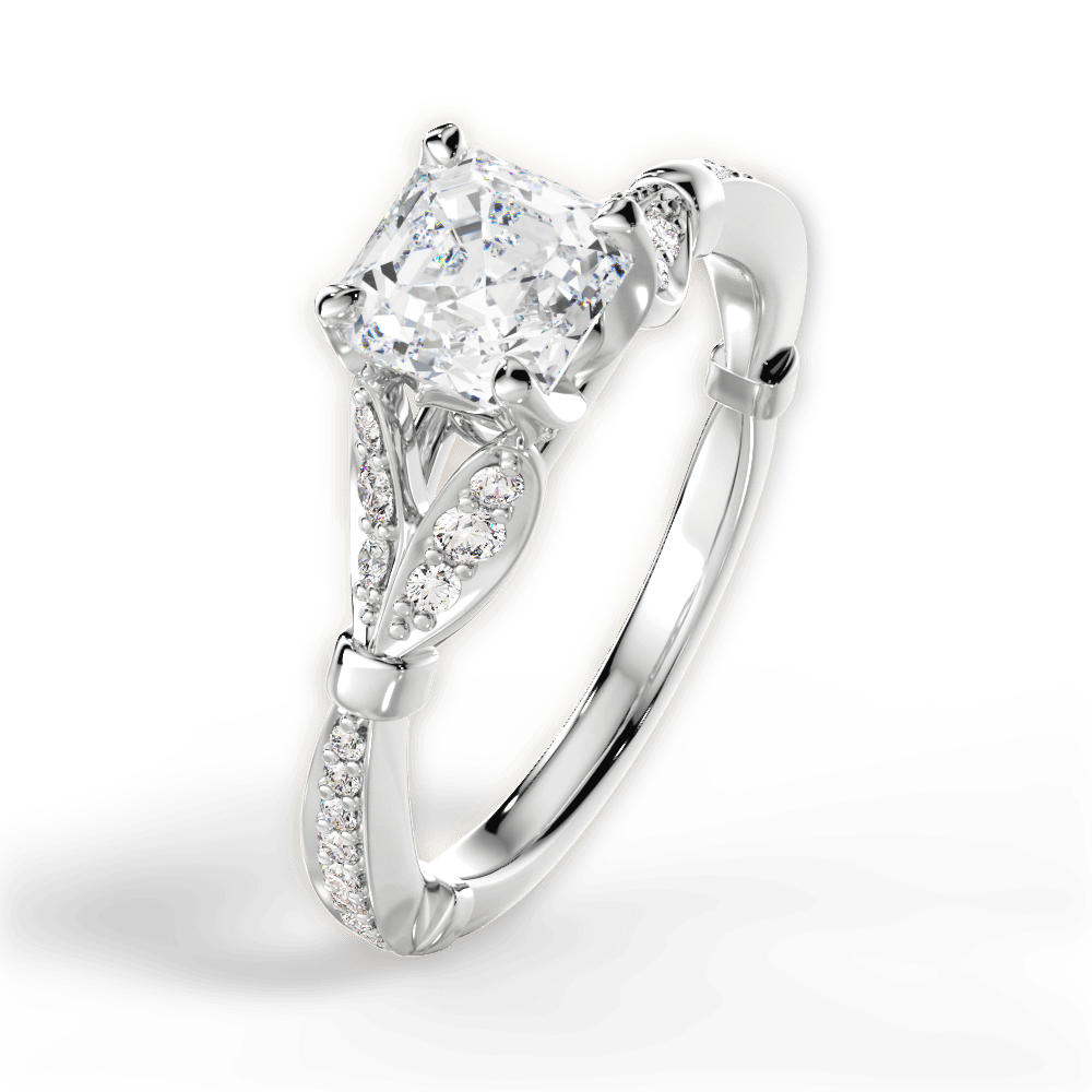 Geraldine Asscher Cut Lab Grown Diamond 18Kt White Gold Engagement Ring - View 2
