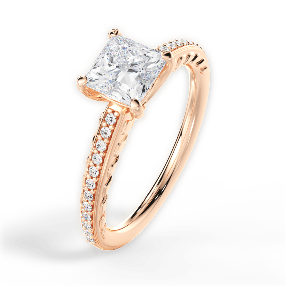 Caroline Princess Cut Lab Grown Diamond 18Kt Rose Gold Engagement Ring - View 2