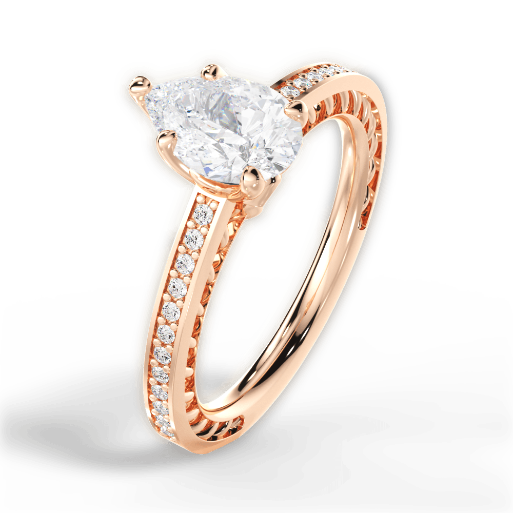 Donna Pear Cut Lab Grown Diamond 18Kt Rose Gold Engagement Ring - View 4